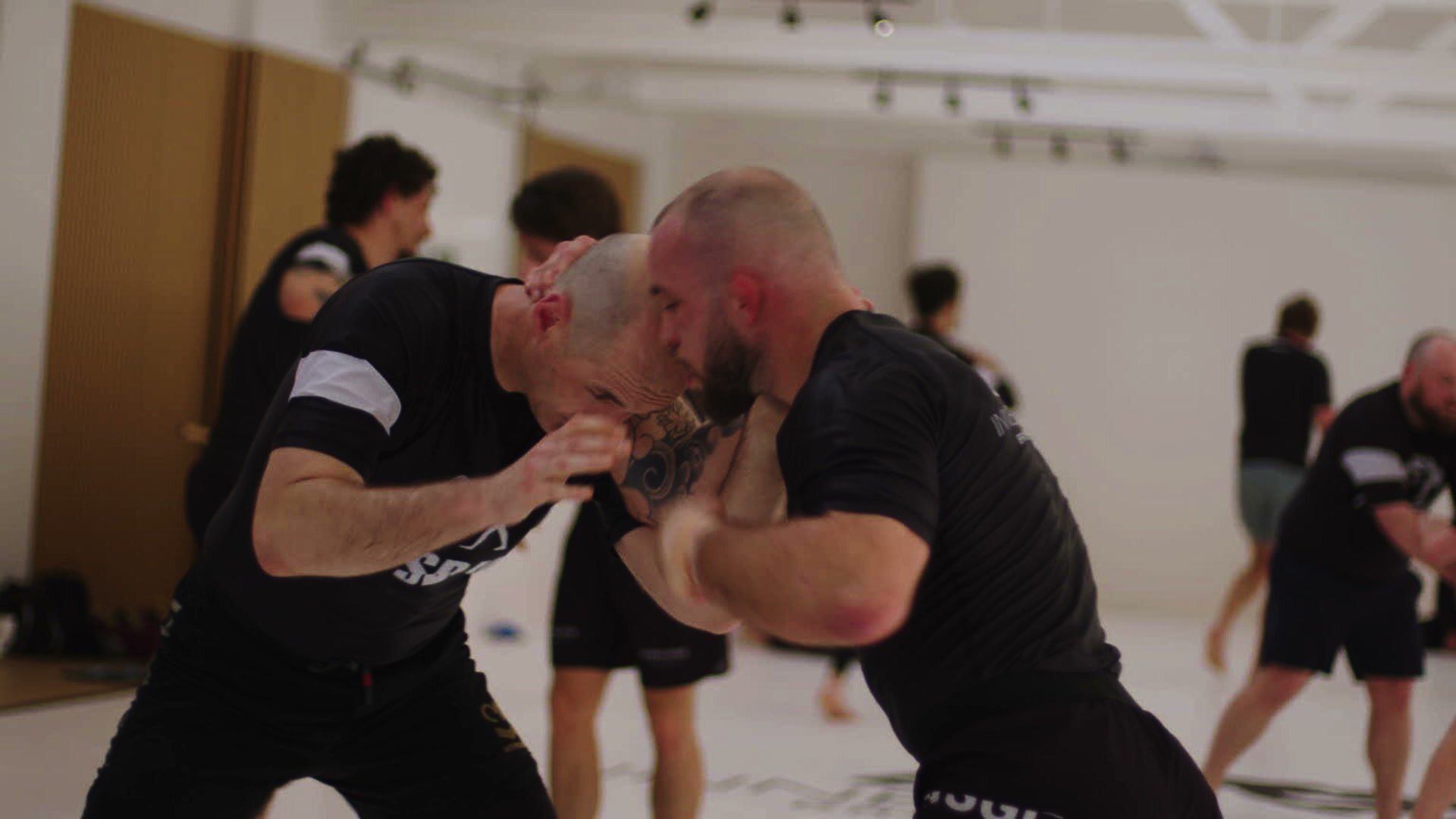 No-gi clinch work during an adults class at Inner Westside BJJ